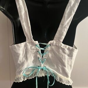 Vintage White corset something blue Lace-Up Crop Top with Lace Trim boning